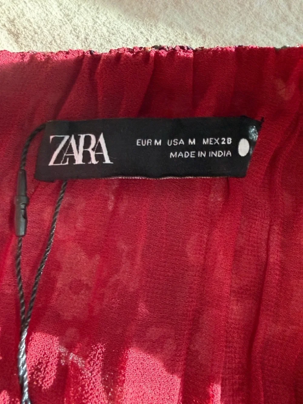 Zara Red Floral Pleated Maxi Dress with Black Trim - Picture 2 of 6